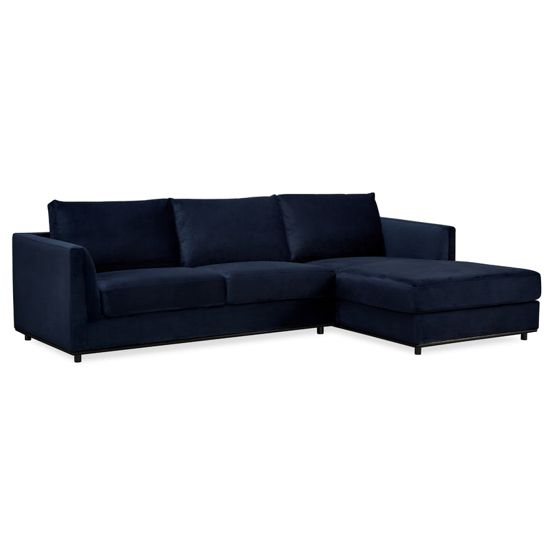 Kennedi 2 Seater Velvet Fabric Corner Sofa Lounge RHF Chaise - Navy