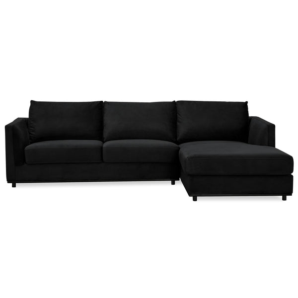 Kennedi 2 Seater Velvet Fabric Corner Sofa Lounge RHF Chaise - Black