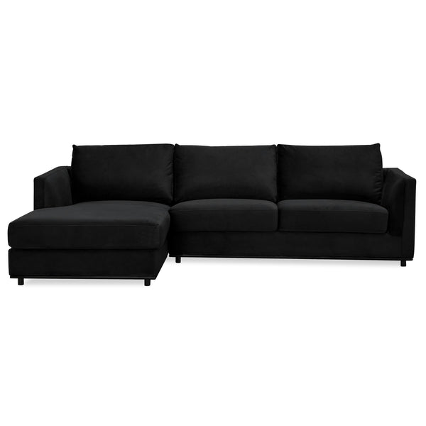 Kennedi 2 Seater Velvet Fabric Corner Sofa Lounge LHF Chaise - Black