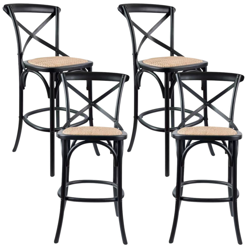 Aster 4pc Crossback Bar Stools Dining Chair Solid Birch Timber Rattan Seat Black