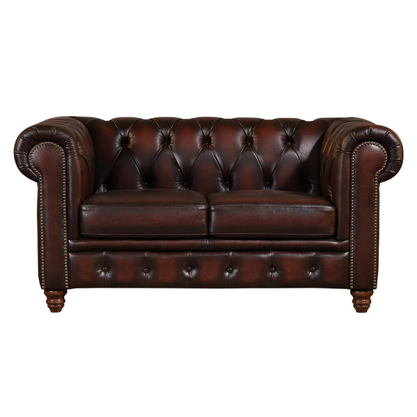 Max Chesterfield 2 Seater Sofa Lounge Genuine Leather Antique Brown