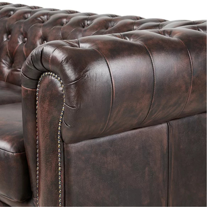 Max Chesterfield 2 Seater Sofa Lounge Genuine Leather Antique Brown