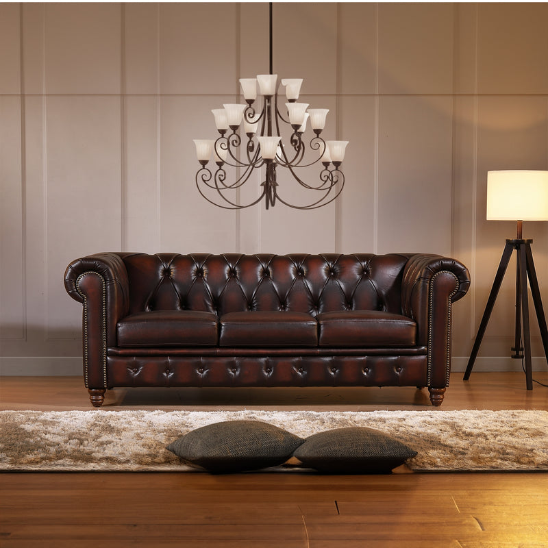 Max Chesterfield 3 Seater Sofa Lounge Genuine Leather Antique Brown