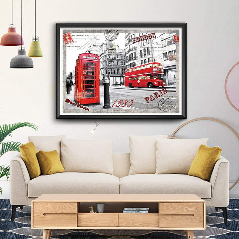 Jigsaw Puzzles 1000 Pieces for Adults London Impression Red Bus Telephone Booth Large Difficult Puzzles