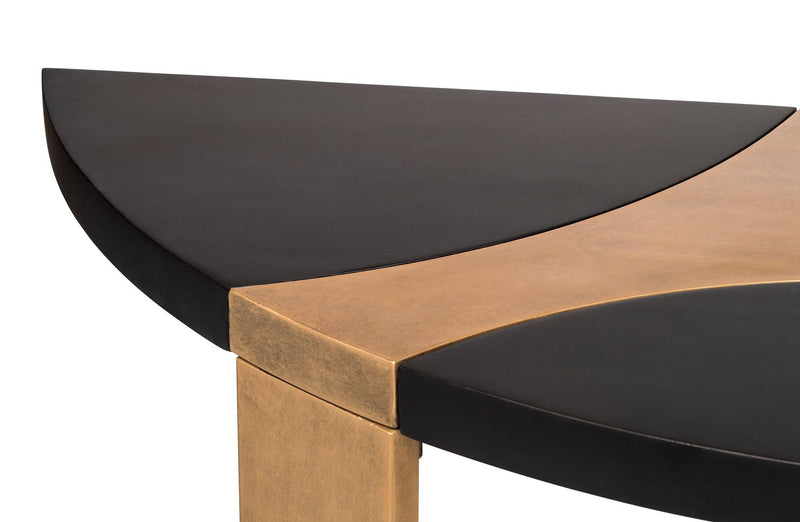 Contemporary Half Round Brass and Black Hallway Console Table