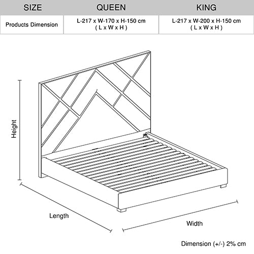 Matrix Bed Frame Fabric Padded Upholstery - King