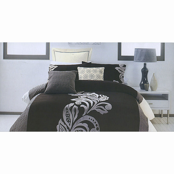 Pierre Black Grey Quilt Cover Set QUEEN