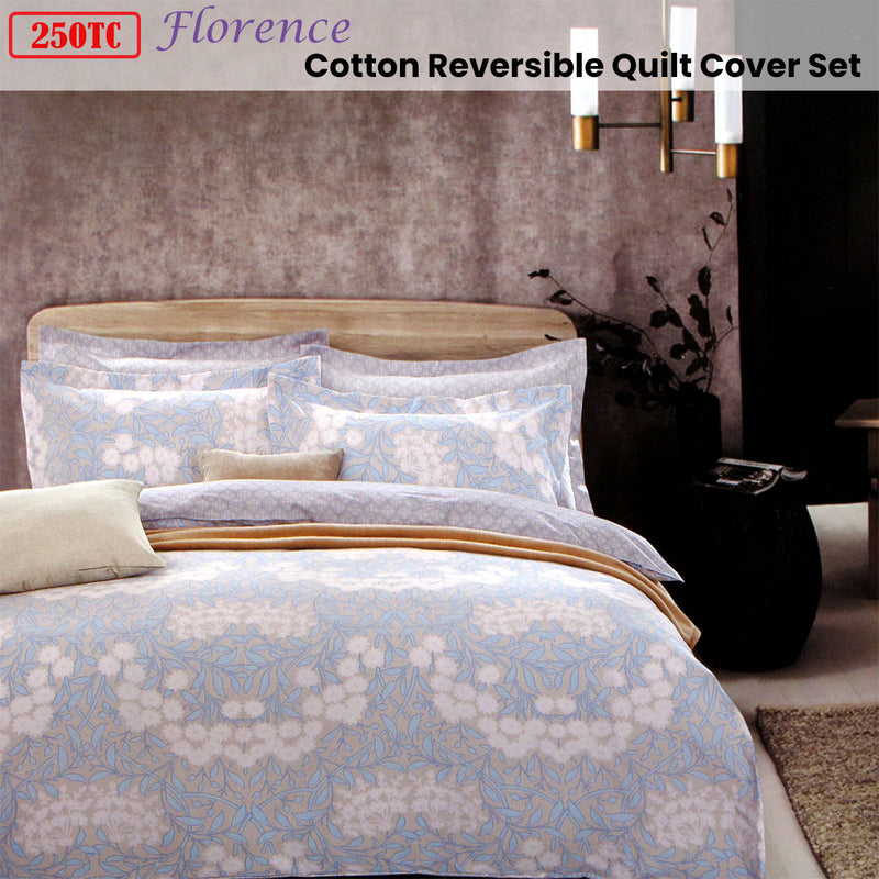 250TC Florence Cotton Reversible Quilt Cover Set Queen