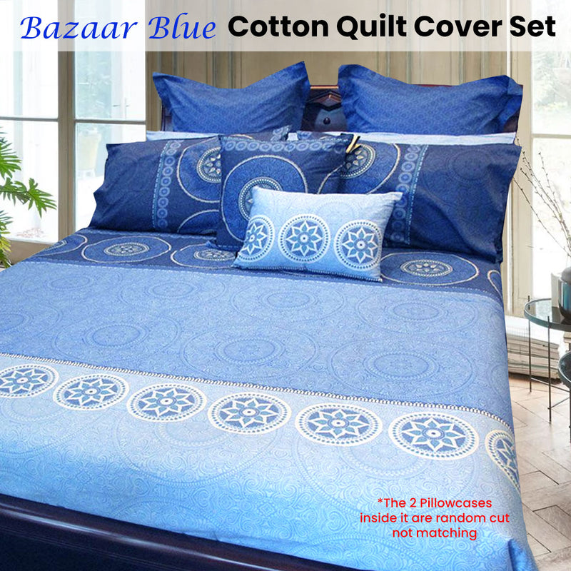 Hotel Living Bazaar Quilt Cover Set BLUE - Queen