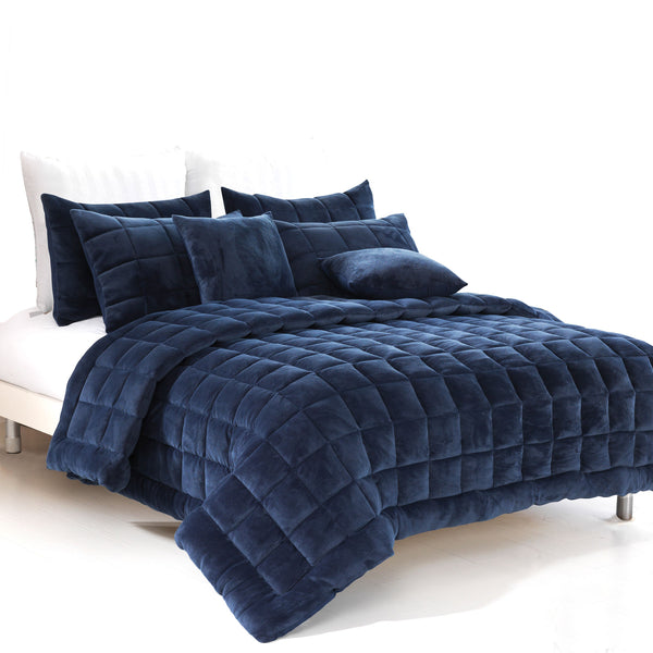 Alastairs Augusta Faux Mink Quilt / Comforter Set Navy King