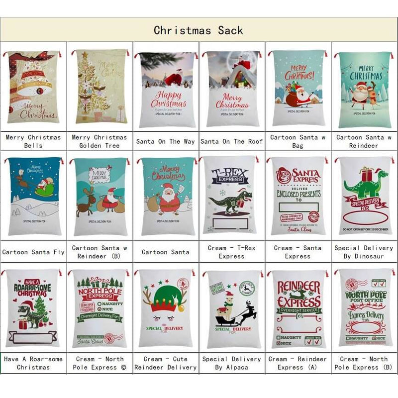 Large Christmas XMAS Hessian Santa Sack Stocking Bag Reindeer Children Gifts Bag, Cream - First Class Express