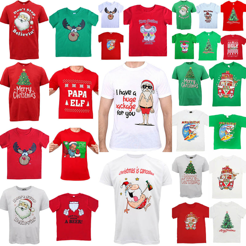 New Funny Adult Xmas Christmas T Shirt Tee Mens Womens 100% Cotton Jolly Ugly, Santa Surf (Green), S