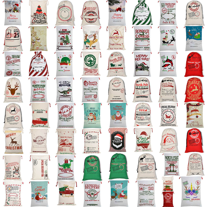 Large Christmas XMAS Hessian Santa Sack Stocking Bag Reindeer Children Gifts Bag, Cream - Cute Reindeer Delivery