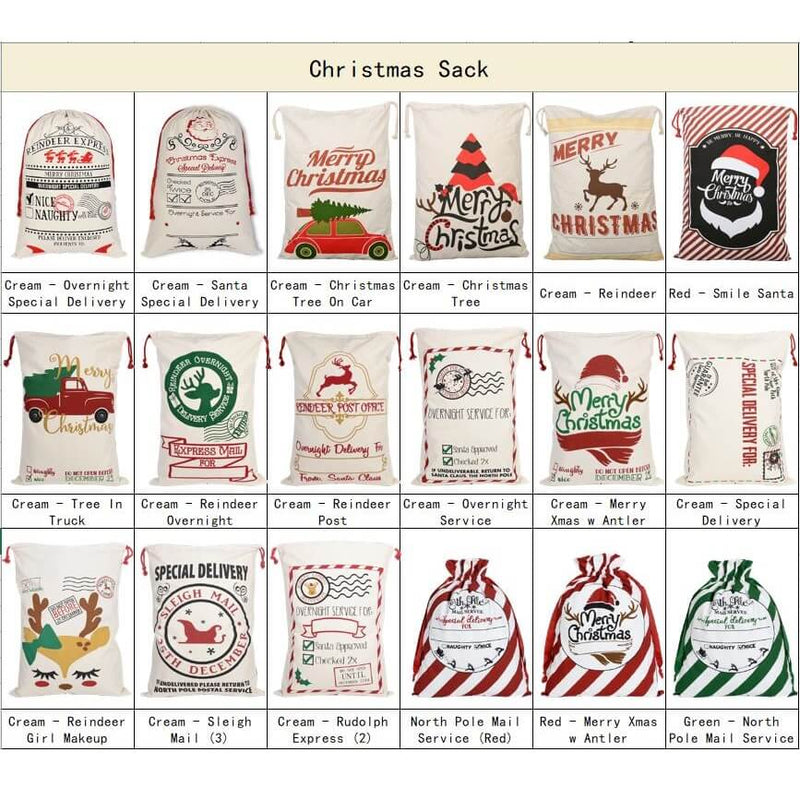 Large Christmas XMAS Hessian Santa Sack Stocking Bag Reindeer Children Gifts Bag, Cream - Reindeer Express (B)