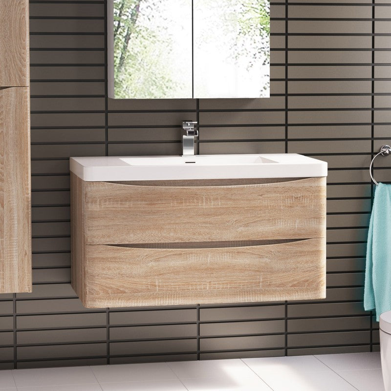 Ancona wall hung bathroom vanity 900mm White Oak