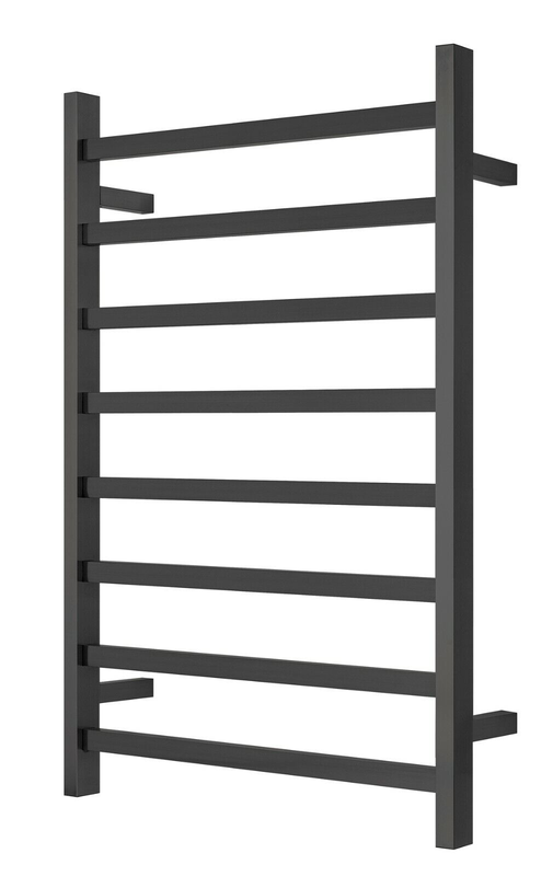 Premium Matte Black Heated Towel Rack - 8 Bars, Square Design, AU Standard, 1000x620mm Wide