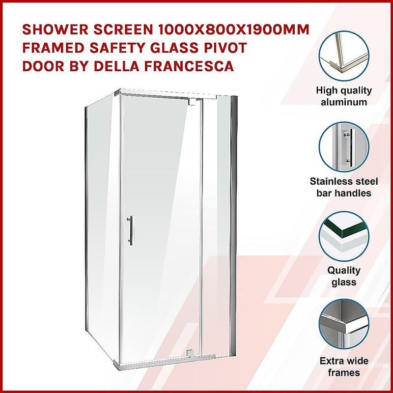 Shower Screen 1000x800x1900mm Framed Safety Glass Pivot Door By Della Francesca