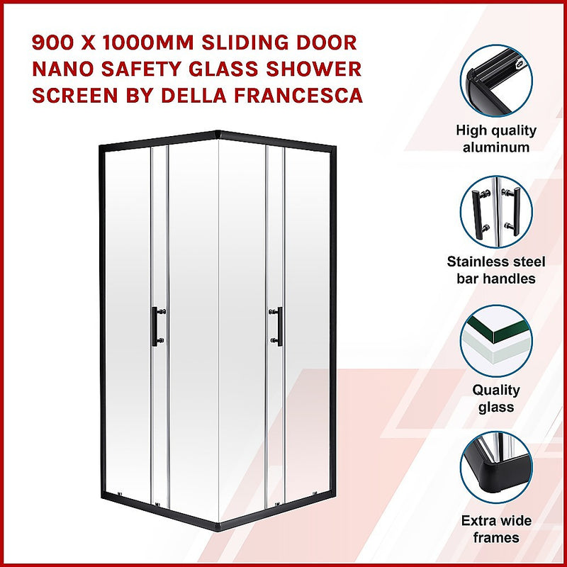 900 x 1000mm Sliding Door Nano Safety Glass Shower Screen By Della Francesca