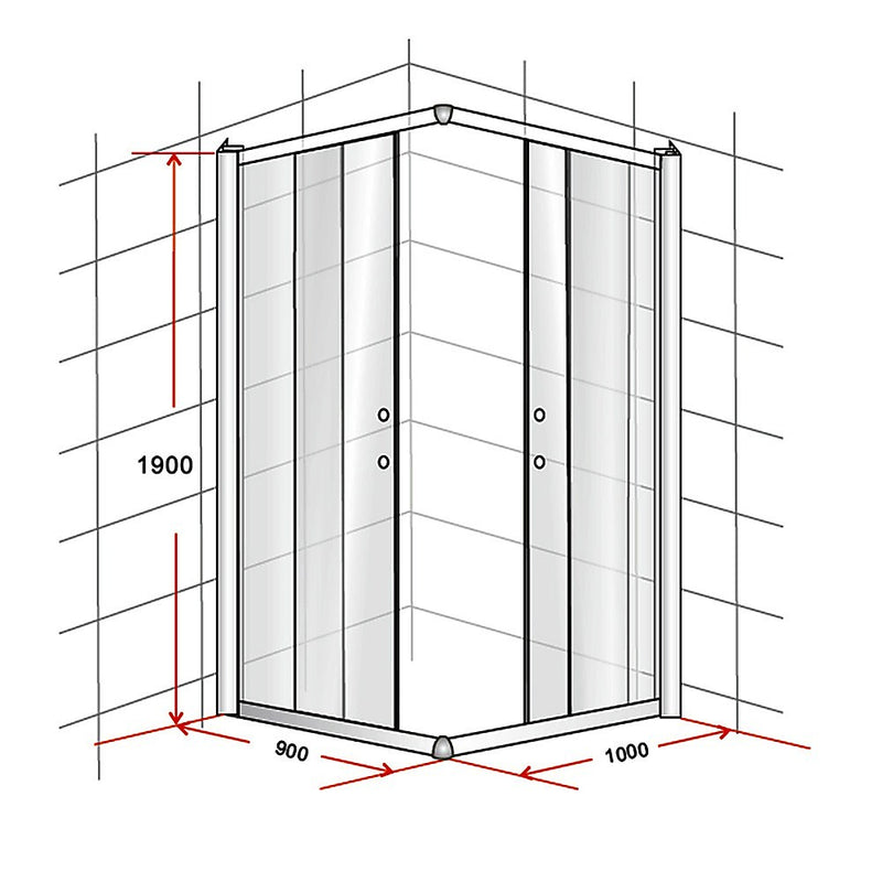 900 x 1000mm Sliding Door Nano Safety Glass Shower Screen By Della Francesca