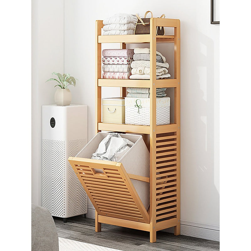 Bamboo 2-in-1 Laundry Hamper Side Table with 2 Shelves and Clothes Basket