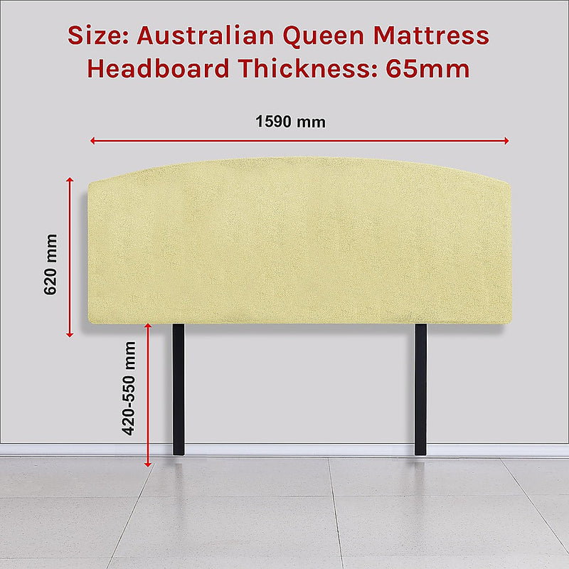 Linen Fabric Queen Bed Curved Headboard Bedhead - Sulfur Yellow