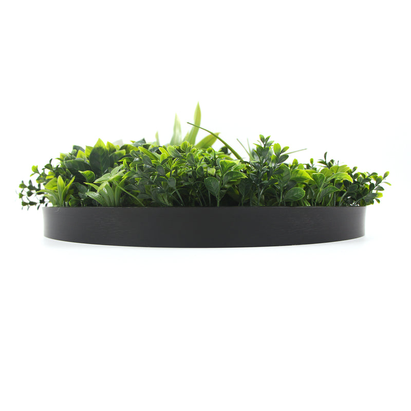 Flowering White Artificial Green Wall Disc UV Resistant 100cm (Black Frame)