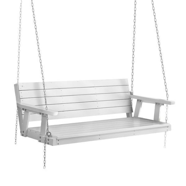 Gardeon Porch Swing Chair with Chain Outdoor Furniture 3 Seater Bench Wooden White